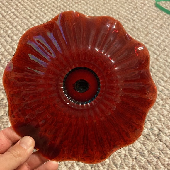 7” Vintage Anchor Hocking Glass Tidbit Tray Royal Ruby Red Center Handled Plate - Picture 6 of 10